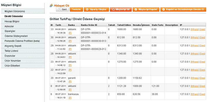 GriNet Turkpay - Magento Sanal Pos Modülü - Önyüz Görünümü